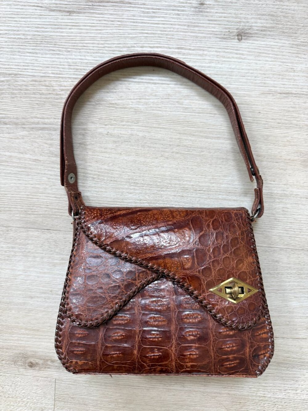 Vintage Real Alligator Handbag Brown Leather Shoulder Bag 40s 50s